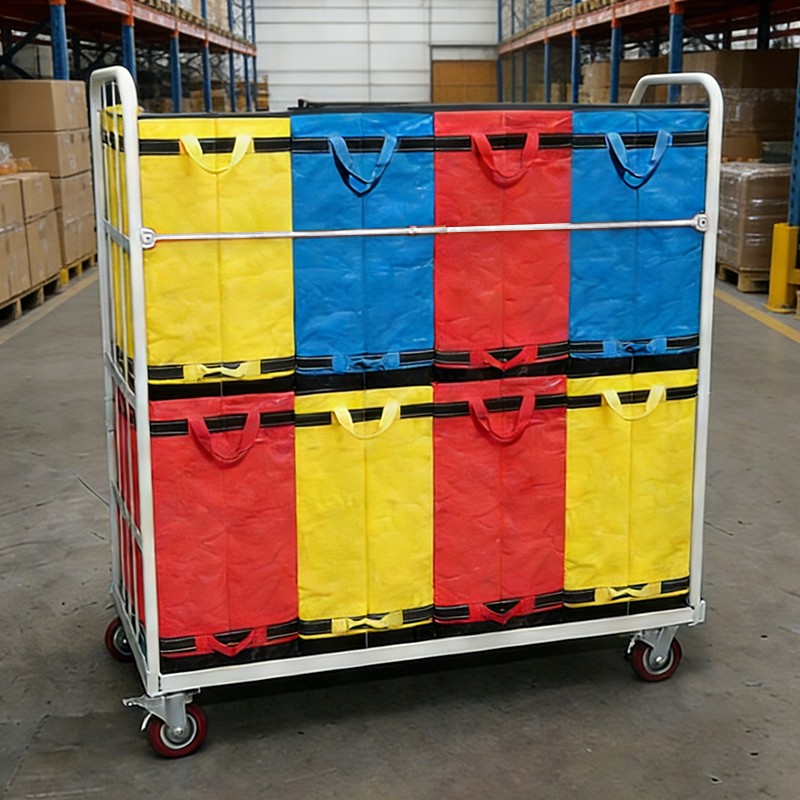 Industrial Sorting Roll Cage, Wide-Frame Logistics Trolley, 1850mm Warehouse Container, Multi-Bag Sorting Hub, B2B Logistics Equipment, Parcel Transit System, Nestable Steel Cage, Bulk Delivery Trolley.