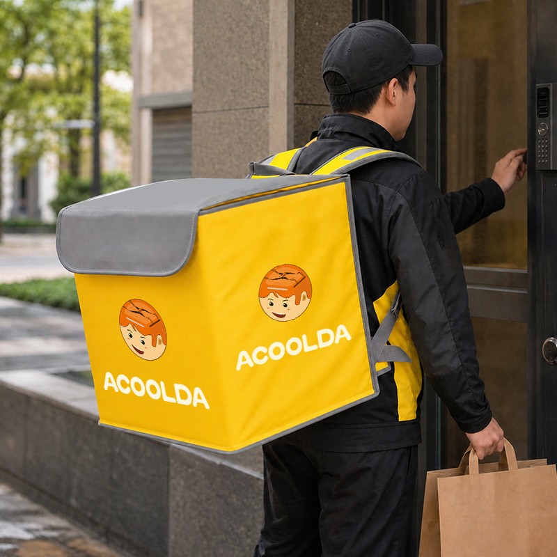 80L insulated food delivery backpack, B-316 delivery bag, tall food delivery backpack, yellow delivery backpack, restaurant courier backpack, multi order delivery bag, thermal food delivery backpack, stacked meal delivery bag, padded courier backpack